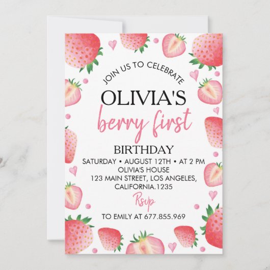 Fraise 1er anniversaire Invitation (Devant)
