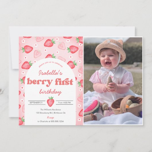 fraise 1er anniversaire Invitation Berry First Swe (Devant)