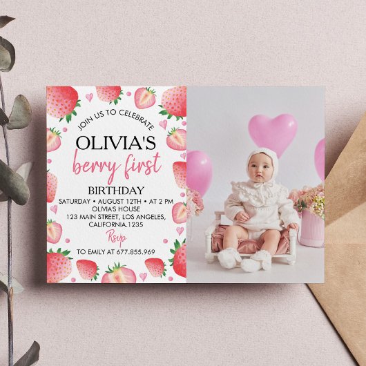 Fraise 1er anniversaire Invitation Berry Sweet
