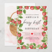 fraise 1er anniversaire Invitation premier Berry S (Devant / Derrière)