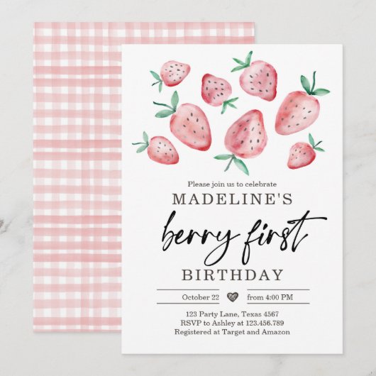 fraise 1er anniversaire Invitation premier Berry S (Devant / Derrière)