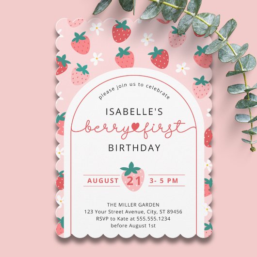 Fraise 1er anniversaire Invitation sucré | Berry F