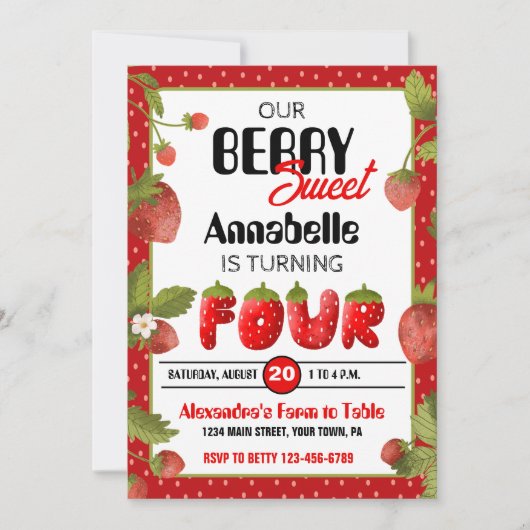 Fraise 4e anniversaire de fête Invitation (Devant)