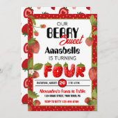 Fraise 4e anniversaire de fête Invitation (Devant / Derrière)