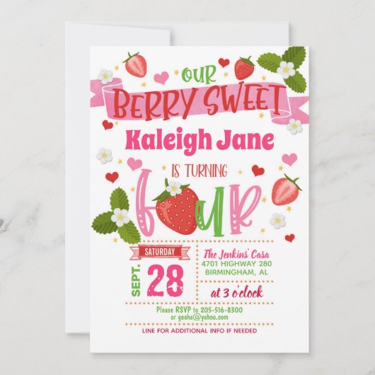 Fraise 4e anniversaire Invitation (Devant)