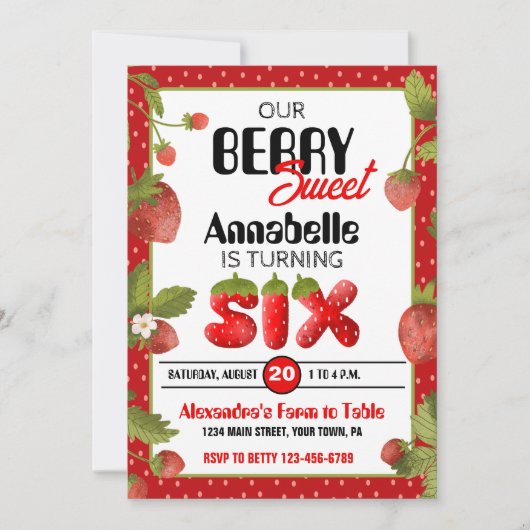 Fraise 6e anniversaire de fête Invitation (Devant)