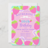 Fraise Anniversaire bleu rose carte d'invitation (Devant)
