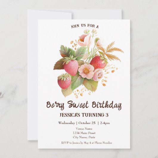 Fraise Anniversaire Boho Pink Invitation (Devant)
