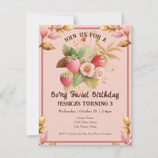 Fraise Anniversaire Boho Pink Invitation (Devant)