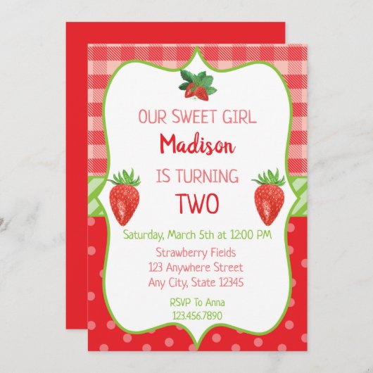Fraise Anniversaire Invitation Berry Sweet Party (Devant / Derrière)