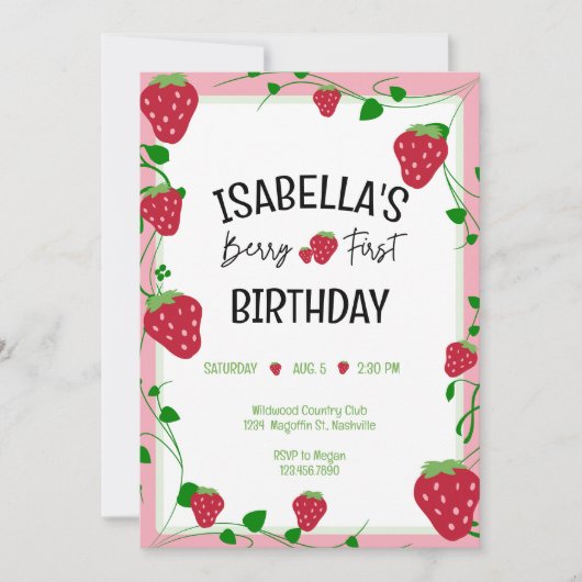 Fraise Anniversaire Invitations de fête Berry été (Devant)