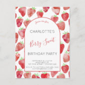 Fraise Aquarelle Anniversaire Fête Invitation (Devant)