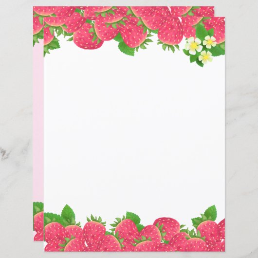 Fraise Avec Fleurs Papier À Papier À Papier (Devant / Derrière)