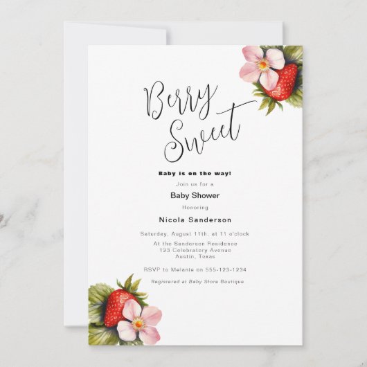 Fraise Berry Baby shower doux Invitation (Devant)