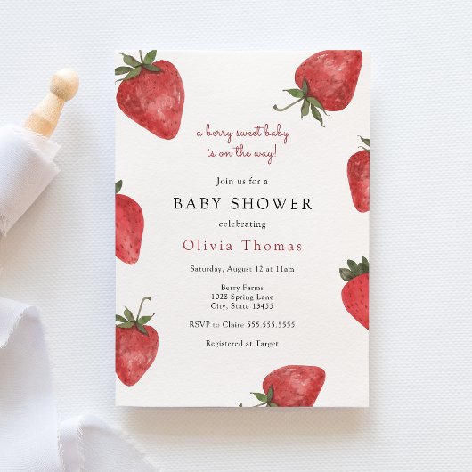 Fraise Berry Baby shower doux Invitation