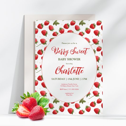 Fraise Berry Baby shower doux Invitation