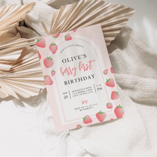 Fraise Berry First Boho Invitation Anniversaire