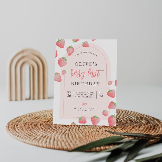 Fraise Berry First Boho Invitation Anniversaire
