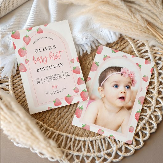 Fraise Berry First Boho Invitation Anniversaire