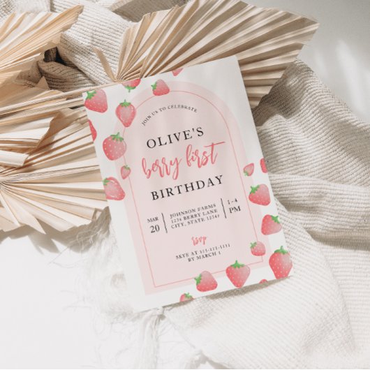 Fraise Berry First Boho Invitation Anniversaire