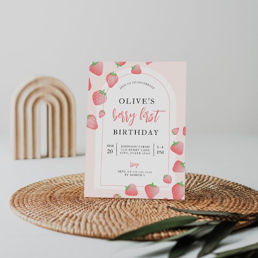 Fraise Berry First Boho Invitation Anniversaire