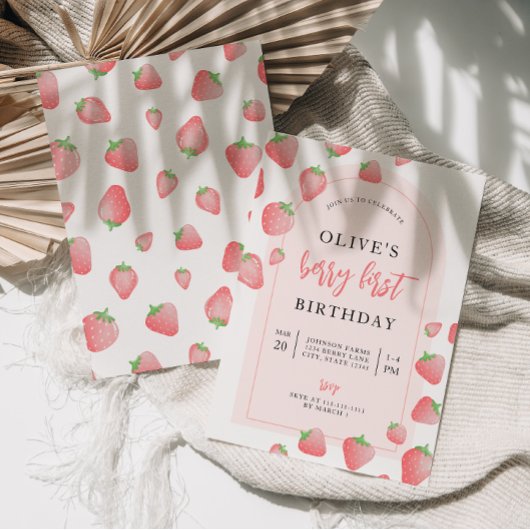 Fraise Berry First Boho Invitation Anniversaire