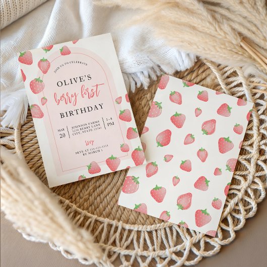 Fraise Berry First Boho Invitation Anniversaire