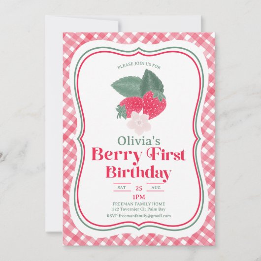 Fraise Berry Invitation d'un premier anniversaire (Devant)