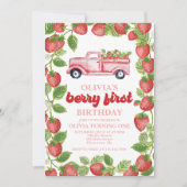 Fraise Berry Invitation d'un premier anniversaire (Devant)