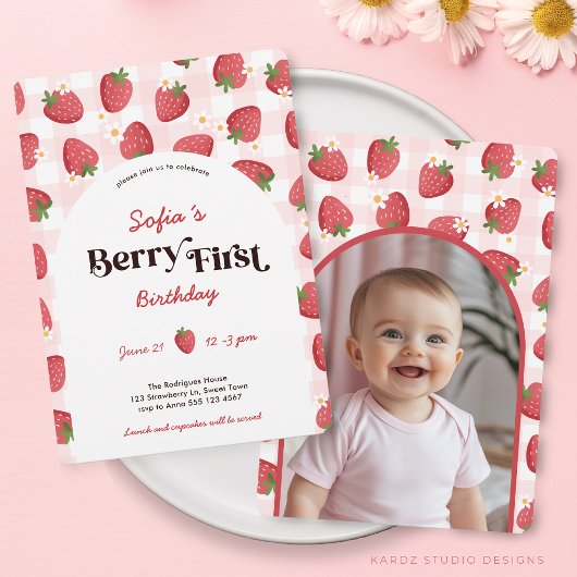 Fraise Berry Invitation d'un premier anniversaire