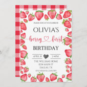 Fraise Berry Invitation d'un premier anniversaire (Devant / Derrière)