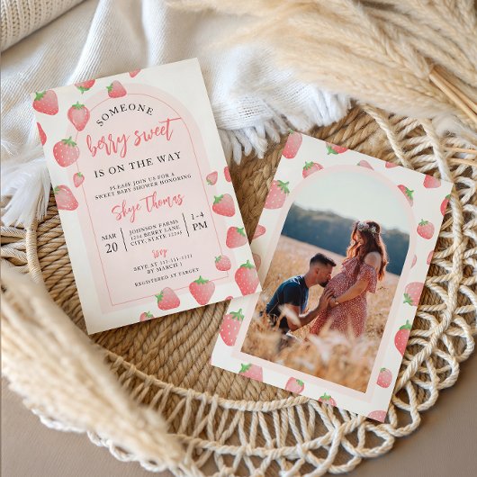Fraise Berry Sweet Boho Baby shower Invitation