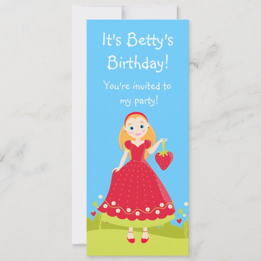 Fraise Birthday Party Invitation de filles (Devant)