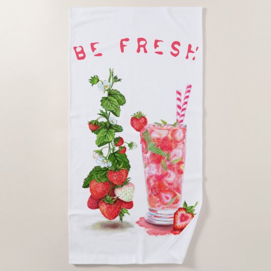 Fraise Cool Boire Fruits Serviette de plage (Devant)