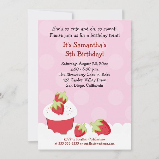 Fraise Cupcake fête d'anniversaire 5x7 Invitation (Devant)