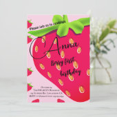 Fraise d'été rose 1er anniversaire invitations (Debout devant)