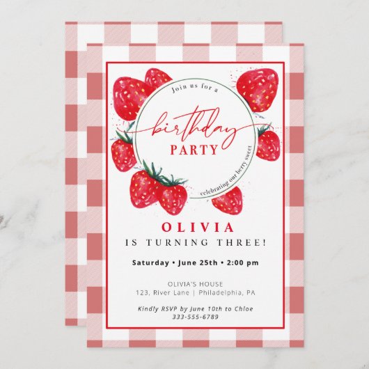 Fraise Enfant's Birthday Spring Summer Invitation (Devant / Derrière)