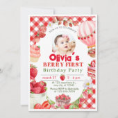 Fraise First Berry 1er Anniversaire Invitation (Devant)