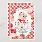 Fraise First Berry 1er Anniversaire Invitation (Devant / Derrière)