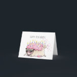 Fraise Froid Carlin gâteau drôle carte d'anniversa<br><div class="desc">This strawberry frosted pug cake sends deliciously cute birthday wishes!</div>