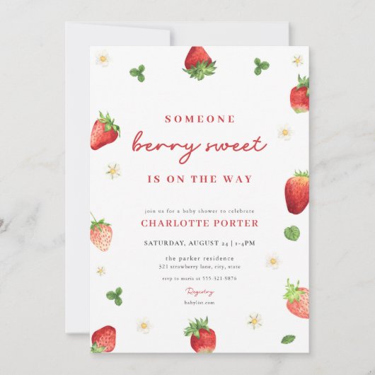 Fraise Girl Berry Baby shower doux Invitation (Devant)