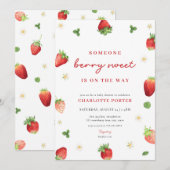 Fraise Girl Berry Baby shower doux Invitation (Devant / Derrière)
