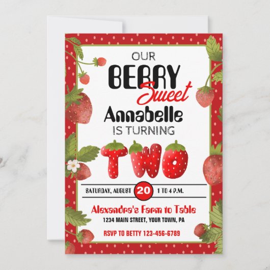 Fraise Invitation à la fête du deuxième anniversai (Devant)