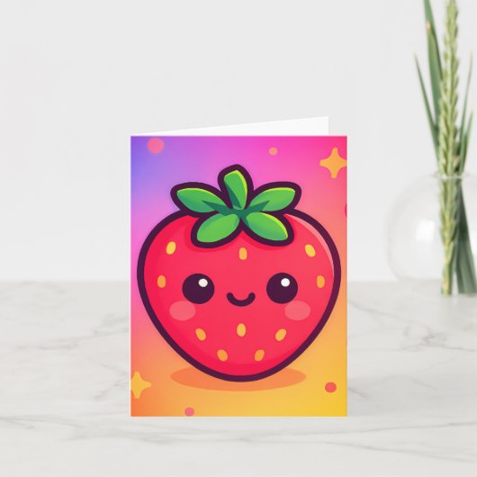 Fraise Kawaii souriante sur Pastel Gradient Backg (Devant)
