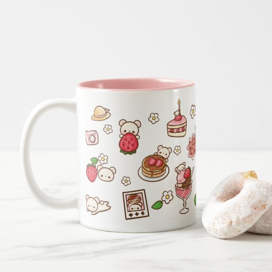 Fraise mignonne Kawaii ours Kuma fraise Mug (Avec donut)