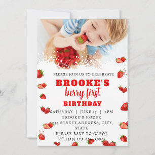 Fraise modifiable 1er anniversaire Invitation