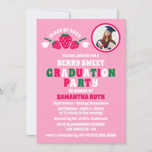 Fraise Photo Graduation Party Invitations (Devant)