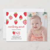 Fraise Premier anniversaire fille photo Invitation (Devant)