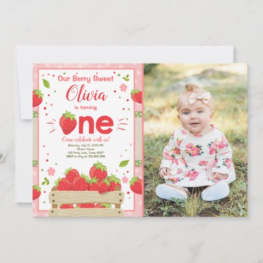 Fraise Premier anniversaire Invitation Fruit d'été (Devant)