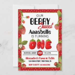 Fraise première fête d'anniversaire Invitation